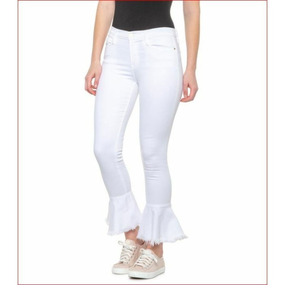 FRAME Le Skinny Flare Jeans White Blanc Ruffle Hem LSJFLRE403 Sz 26
